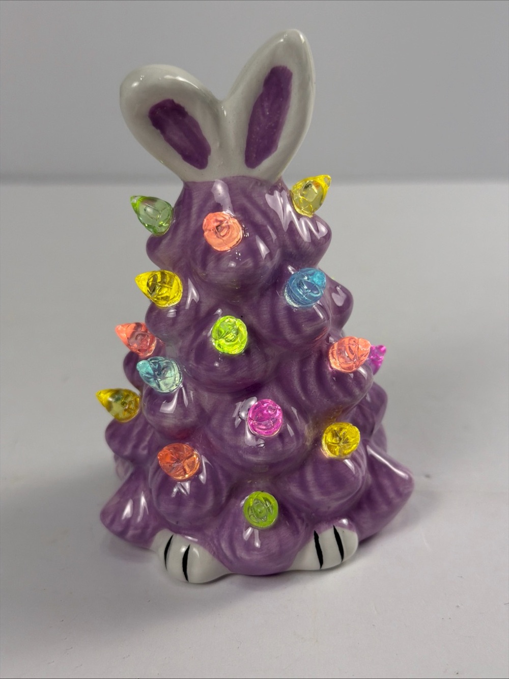 Cute Purple Ceramic Easter Bunny Tree Light Up Decor